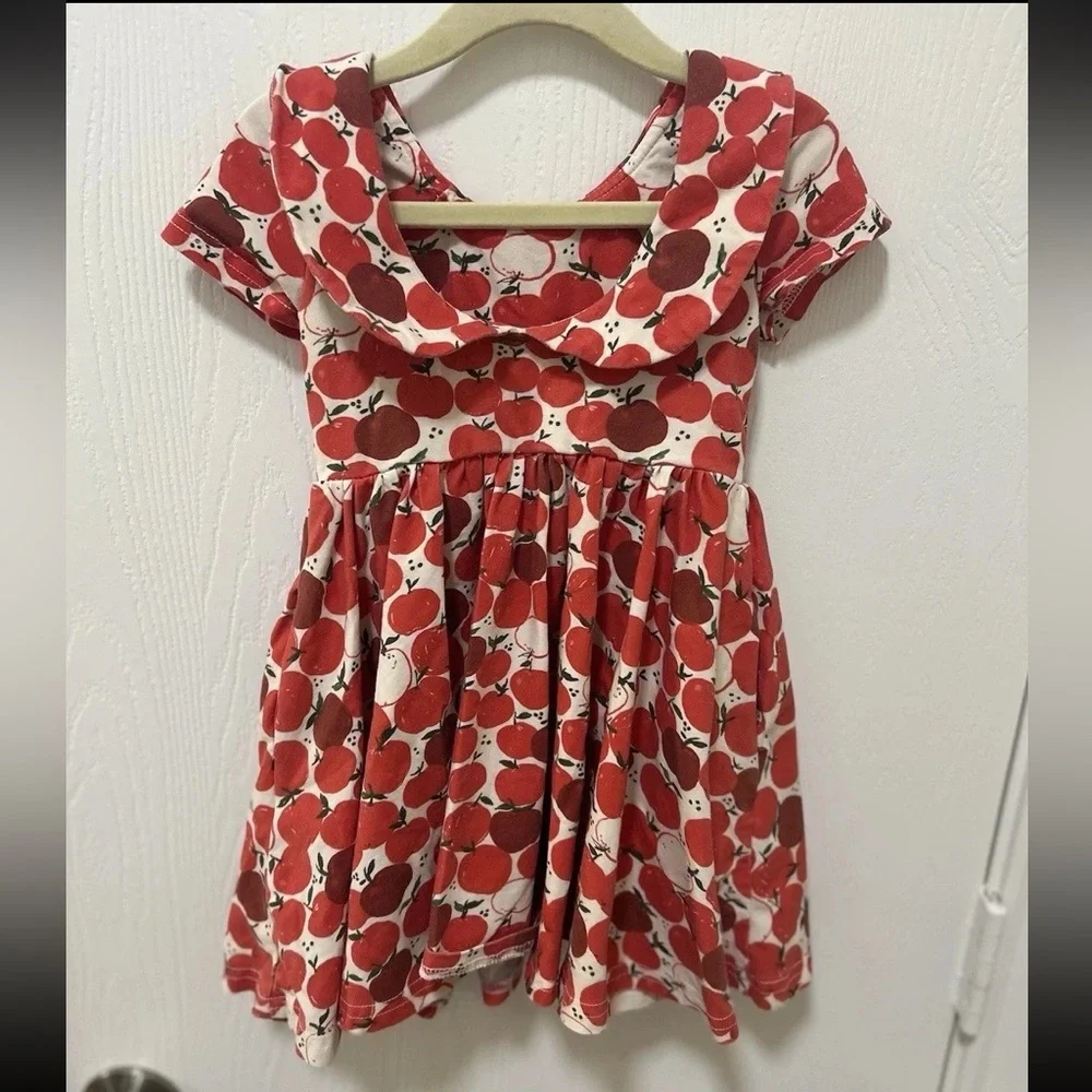 Ollie Jay Apple Dress Toddler Size 3T Short Sleeve Red Fall Apple Picking - Picture 2 of 7